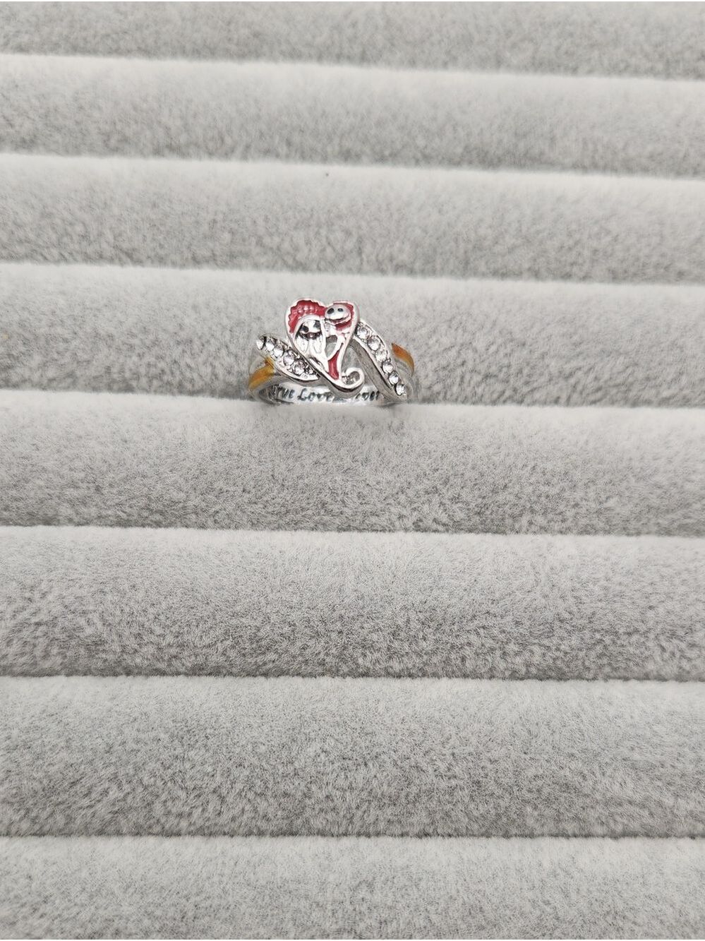 925 Sterling Silver Jack & Sally Heart Ring True Love Never Dies Goth Ring